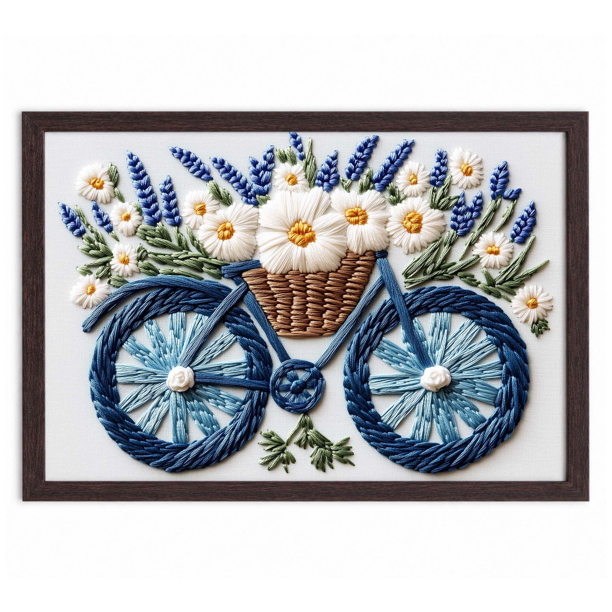 BLOOMING BICYCLE EMBROIDERY - PAPER PAJAMA - Floral Bicycle Thread Art with Daisy & Lavender Flowers Framed Wall Art Rustic Handmade Embroidery Inspired Decor - 10x13 Inches-image-35
