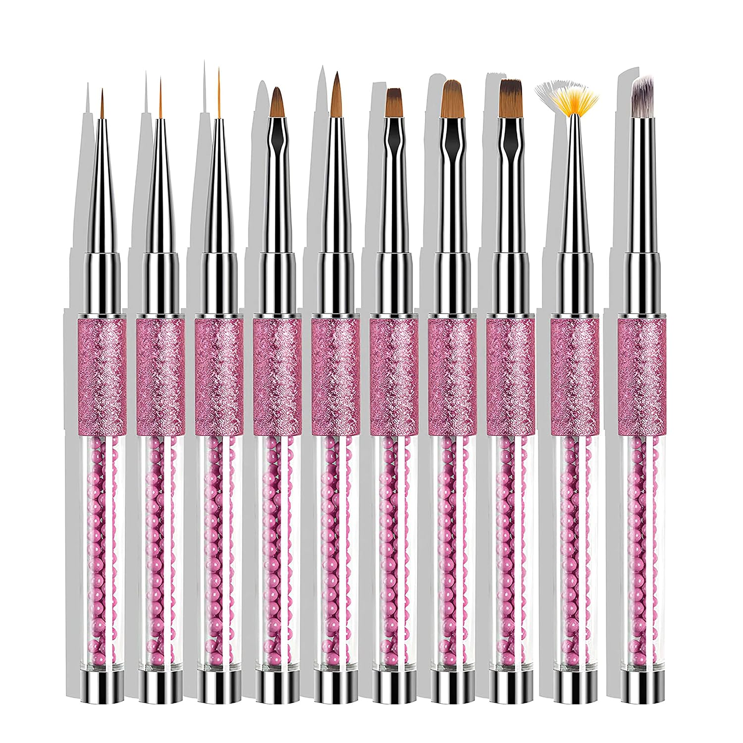 10 Pcs Kolinsky Sable Hair Acrylic Nail Art Application Brushes With Cap ， Nail Art Tips Builder Brush, Nail Painting Brush set.