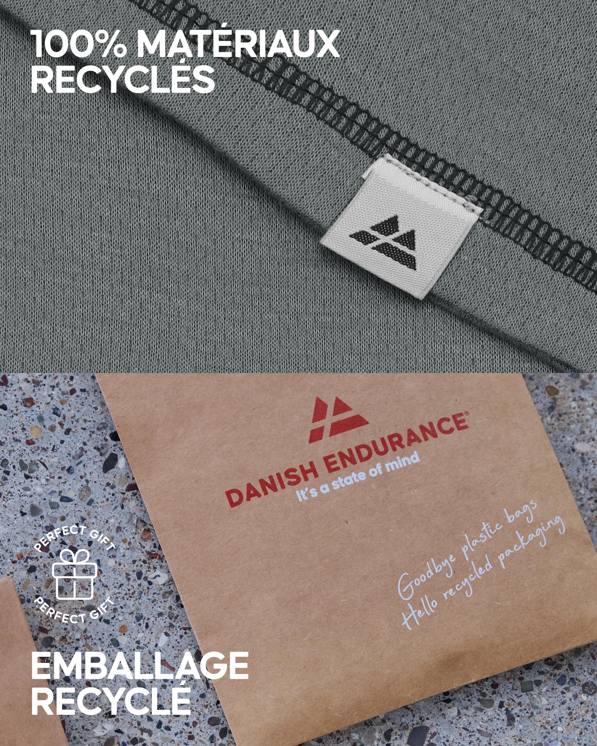 DANISH ENDURANCE sous-vêtements Thermiques pour Hommes et Femmes, Ensemble de sous-Couches, Recyclé, Bas et Haut à Manches Longues, Unisexe