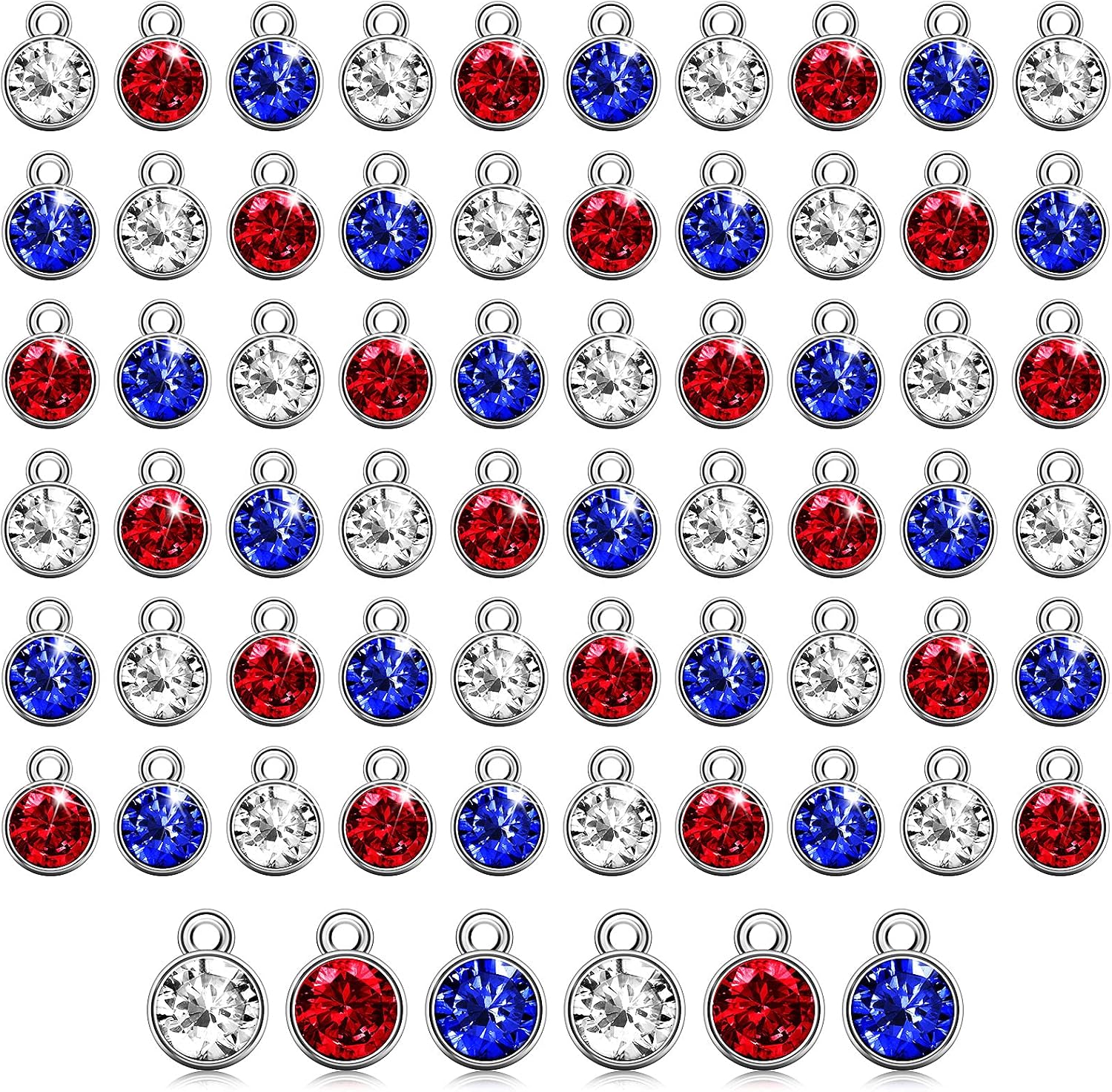 Hicarer 72 Pcs Crystal Birthstone Charms 4th of July Patriotic Charms for Jewelry Making Necklace Bracelet Earring Independence Day DIY Beads Pendant Crystal for Women, 7 mm(Red, Blue, White)