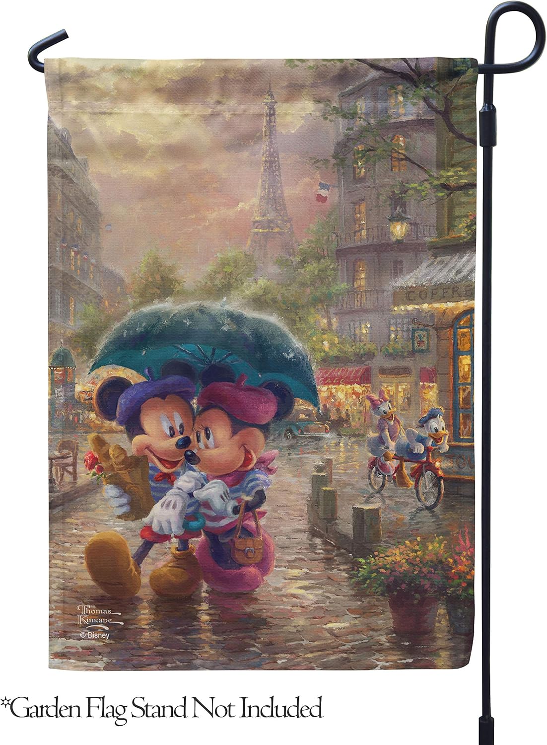 Flagology, Thomas Kinkade Disney Mickey Mouse & Minnie Mouse, Mickey and Minnie Paris – Garden Flag 12" x 18", Outdoor, Exclusive Premium Fabric, Officially Licensed Disney