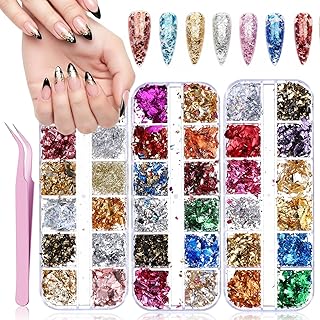 Gold Foil for Nails, 36 Colors Gold Foils Nail Glitter Supplies Sparkly Ultra-Thin Nails Gold-Flakes Holographic Foils Nail-Art Decoration Nail Sequins Manicure Supplies for Women Girls