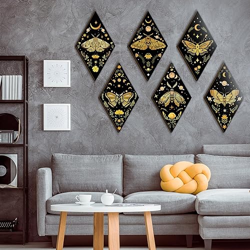 Miniatura 3 de Sintuff 6 Pieces Gothic Wall Decor Boho Sun Moon Phases Wall Art Gothic Minimalist Stars Sun Hanging Wooden Home Decor Farmhouse Pediments for