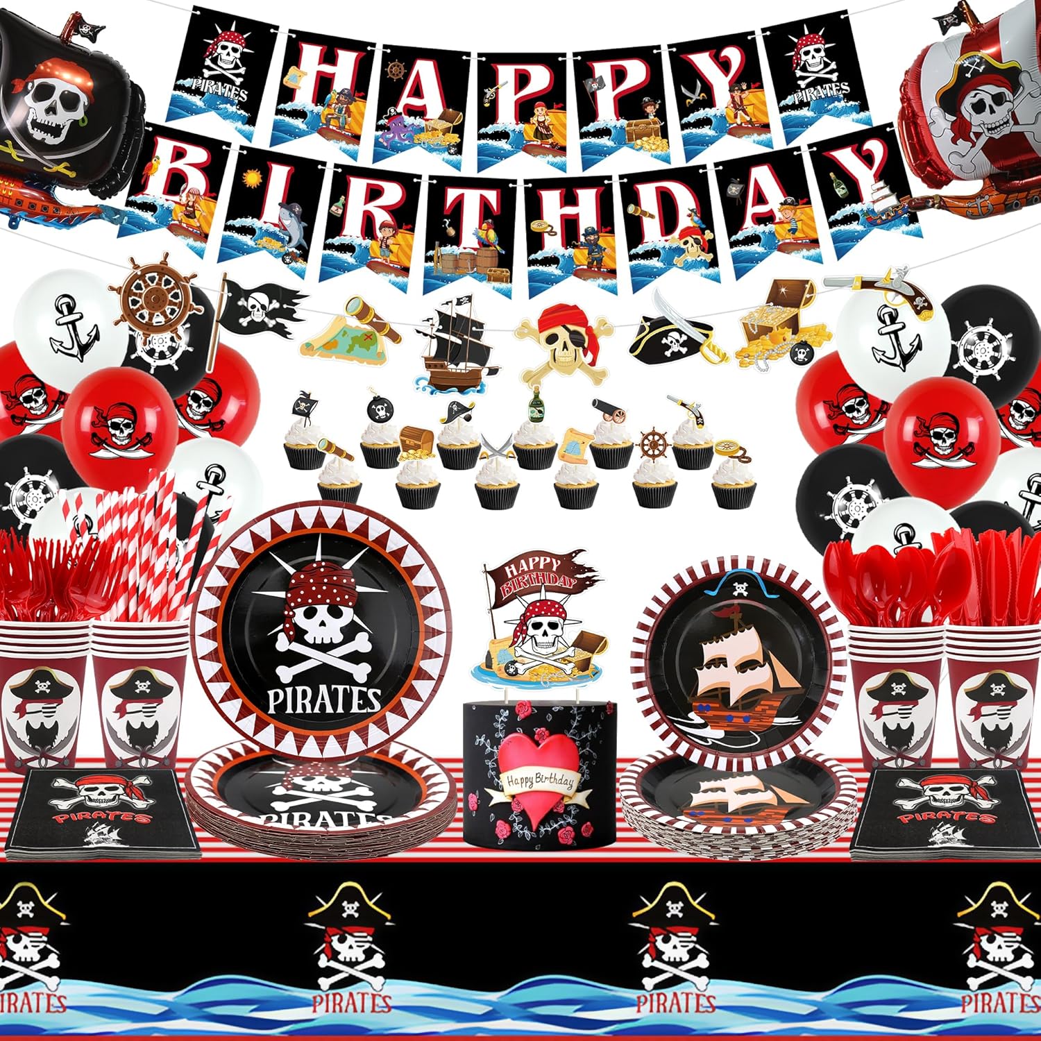 201 PCS Pirate Birthday Party Decorations, Pirate Birthday