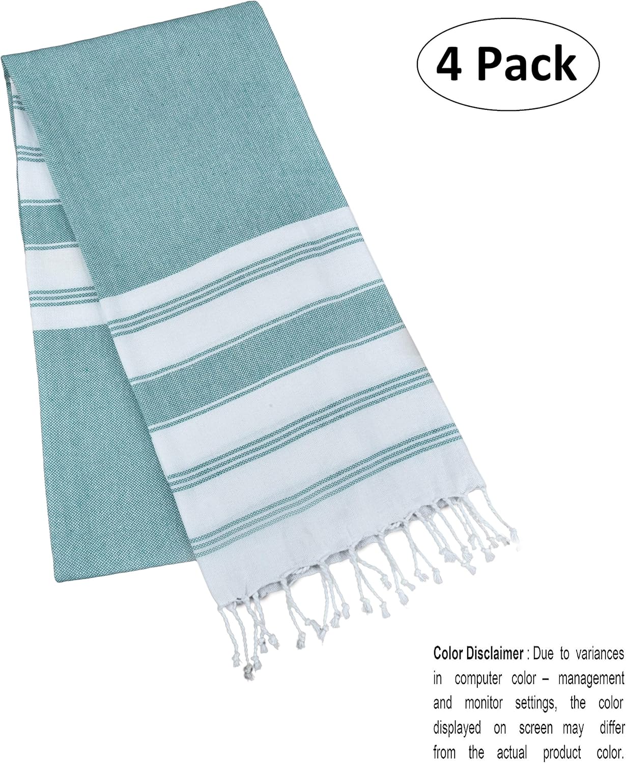GLAMBURG Peshtemal Turkish Towel Cotton Beach Towels Oversized 36x71 Set of 4, Cotton Beach Towels for Adults, Soft Durable Absorbent Extra Large Bath Sheet Hammam Towel - Teal