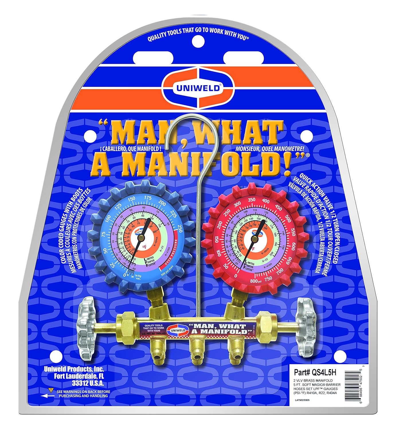 Uniweld QS4L5H 2-Valve Brass Manifold with 5' Hoses