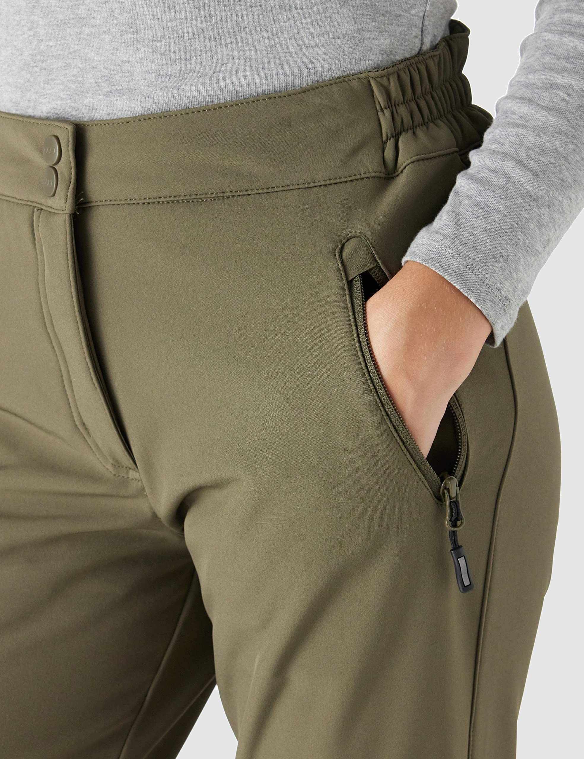 Outdoor Ventures Pantalones de esquí para exteriores, pantalones de senderismo para mujer, impermeables, softshellhose invierno, térmicos, forrados, pantalones de trabajo, snowboard, Verde Oliver, 42