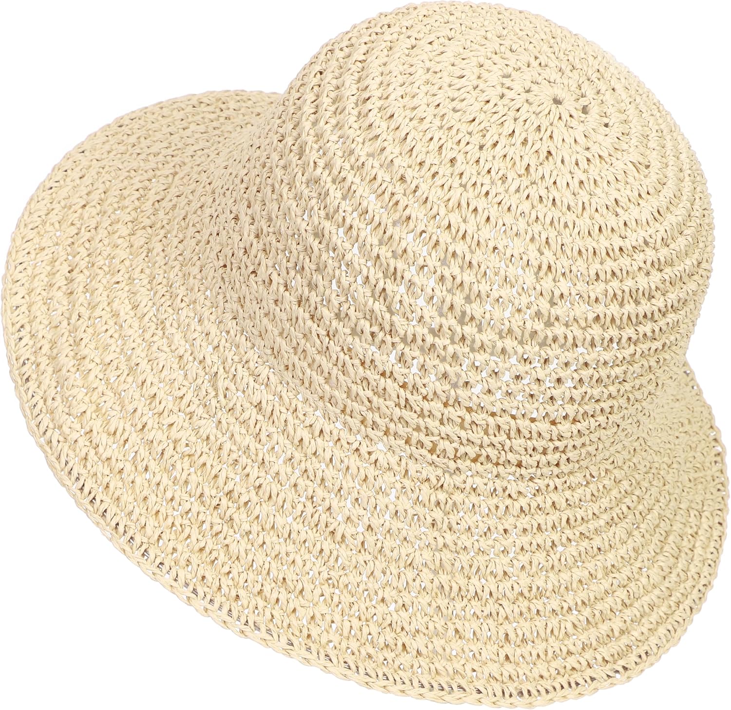 Womens Sun Hat Handmade Crochet Straw Bucket Hat Summer UV Protection Foldable Travel Cap UPF 50+
