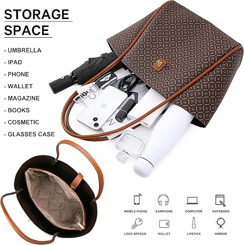 Miniatura 4 de Queenoris Tote Bag for Women, Top-handle Shoulder Handbag Large Capacity Purese Designer Retro Bag with Clutch