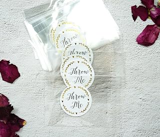 100 Pack Pre-made Clear Confetti Bags with Gold Foil "Throw Me" Stickers | Wedding Petal Toss Packets - Pre-Labeled Empty Bags