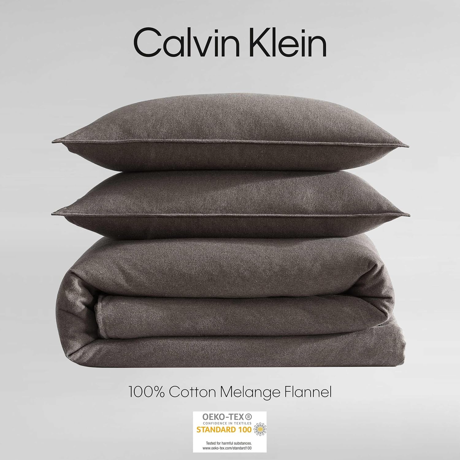 Calvin Klein - Queen Comforter Set, Soft Melange Flannel Bedding with Matching Shams, Oeko-Tex Certified (Melange Flannel Chocolate Brown, Queen)