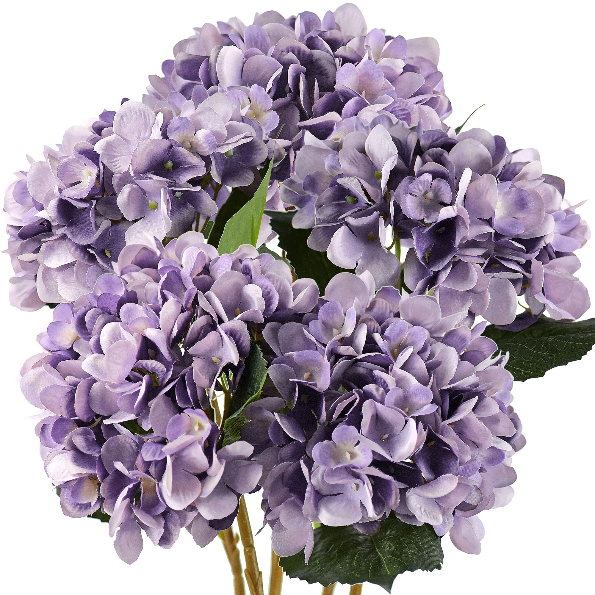 Fiveseasonstuff Light Purple 5 Stems Silk Artificial Hydrangea Flowers, ‘’Life-Size’’ Bouquet, Floral Arrangement, Floral Arrangement Decoration 47Cm