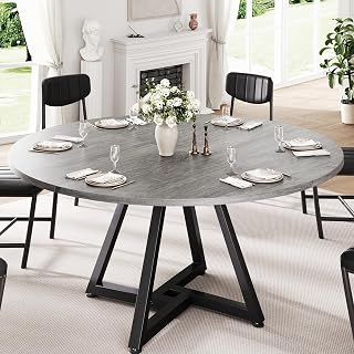 Jocoevol 51" Round Dining Table Kitchen Dining Room Circle Dinner Pedestal Table for 4 6 8, Space Saving Wood Kitchen & Dining Room Furniture (Grey)