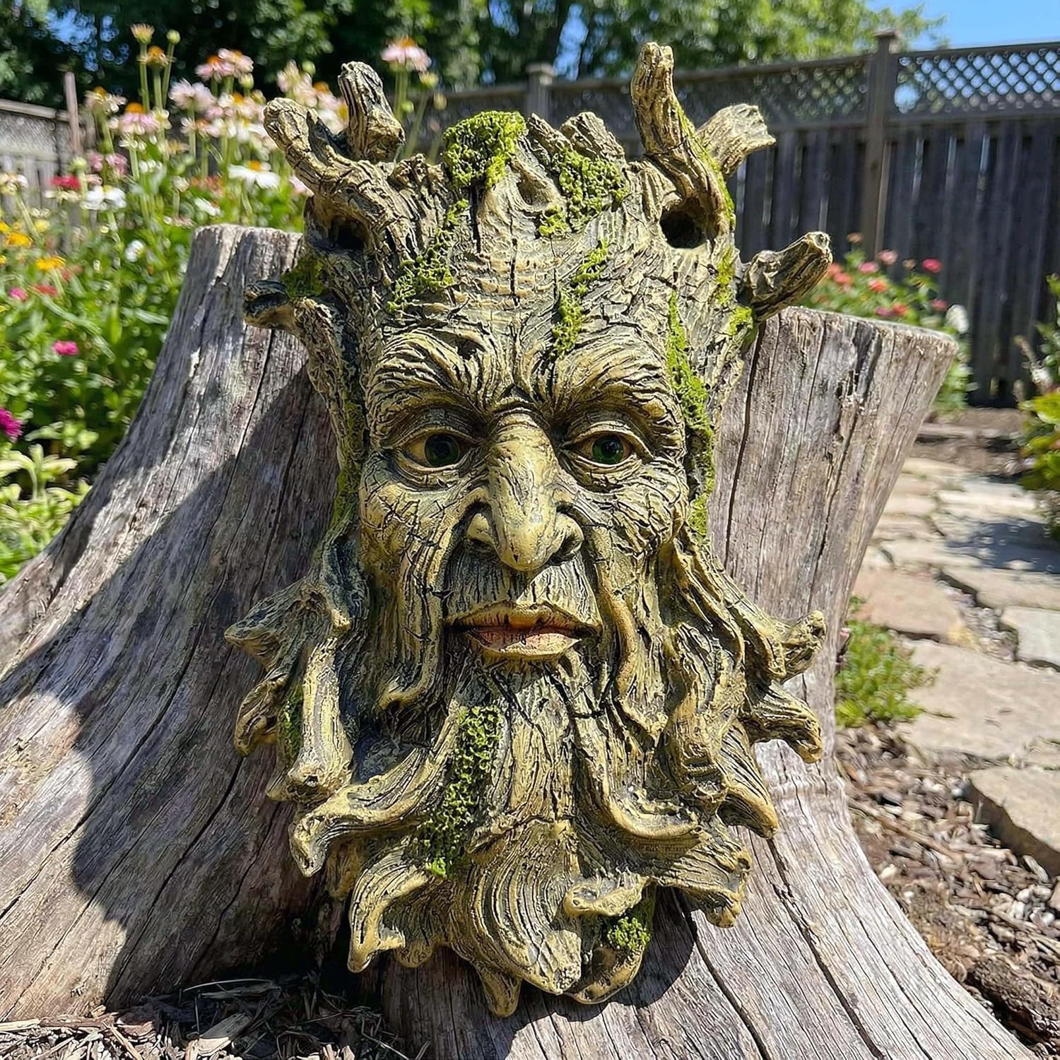 10.3" Whimsical Tree Face Sculpture, Garden Peeker Statue, Outdoor Trunk Tree Huggers Art, Landscape Accent Ornament, Hanging Fairy Elve Figurine for Yard Art, Trees Decor Wall Mounted Statues