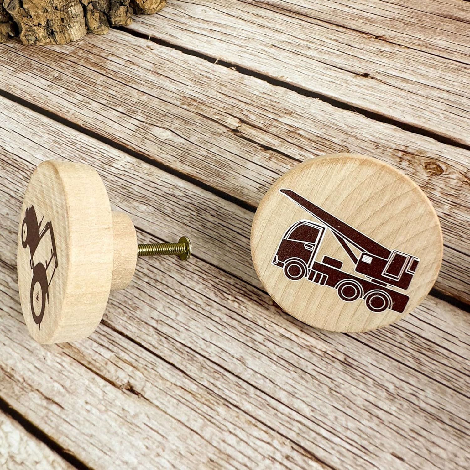 8PCS Nursery Childrens Furniture Wooden Drawer Pulls and Dresser Handles Knobs Baby Cabinet Decorative Round Wood Door Room Kids Bedroom Vehicle Themed Drawer Pulls