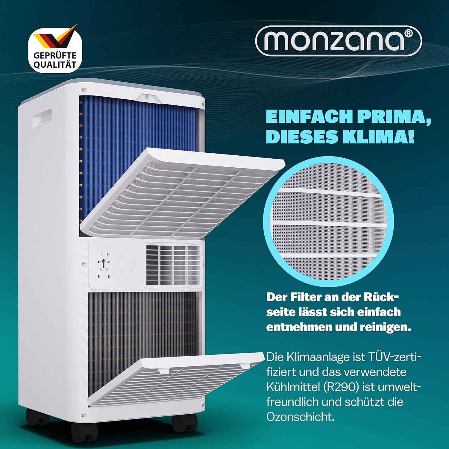 Rear view of the Monzana MZKA2000 showing the accessible air filter for cleaning.