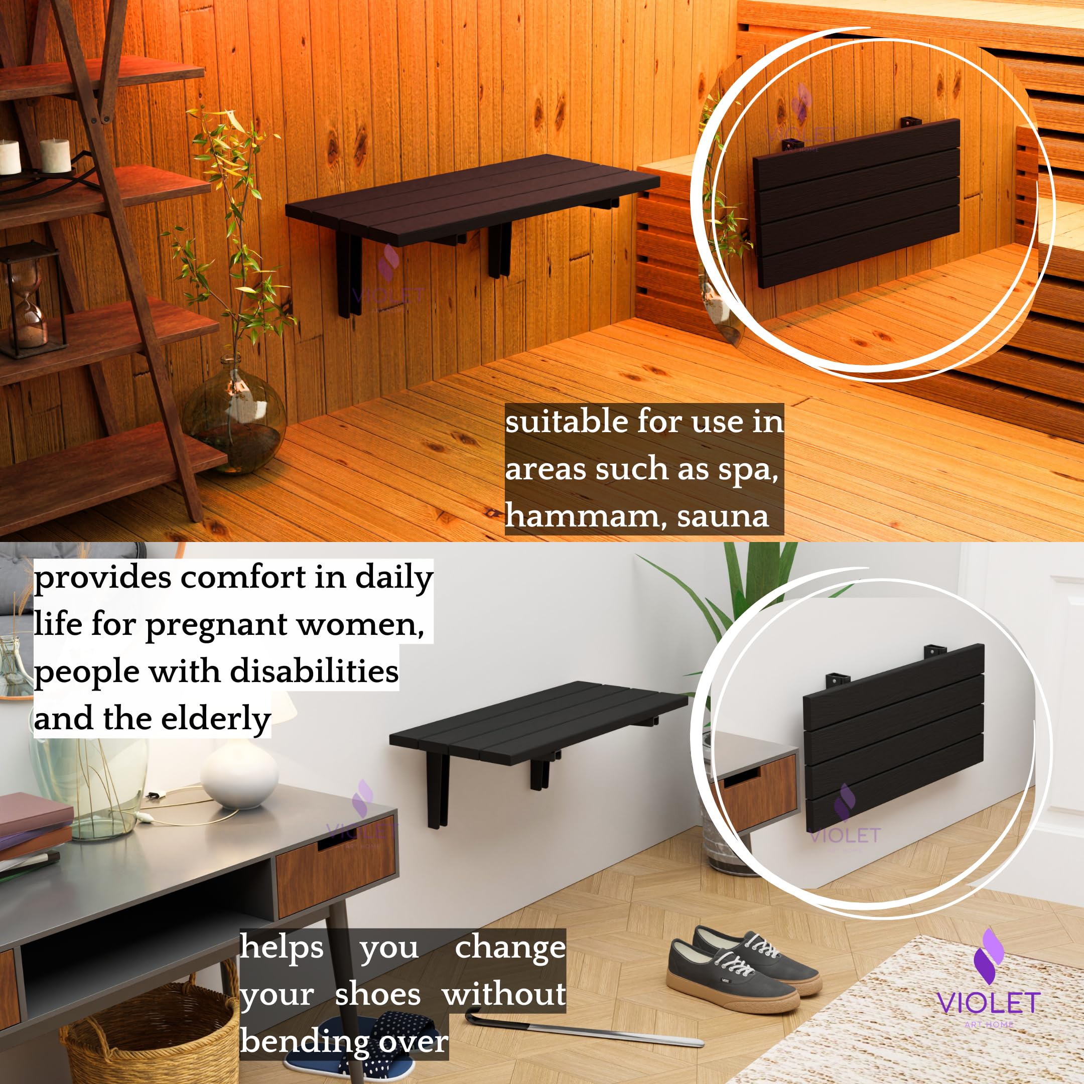 Asiento de ducha plegable de madera de teca de alta calidad de 20 pulgadas, banco plegable hecho a mano, taburete de baño compacto duradero, compatible con ADA en el interior de la silla de baño