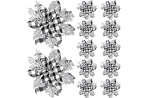 5.7 Inch Black and White Christmas Ornaments: Poinsettias with Clips