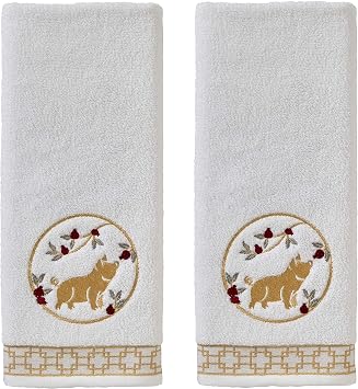 SKL Home Vern Yip Zodiac Pig Hand Towel Set, White Small
