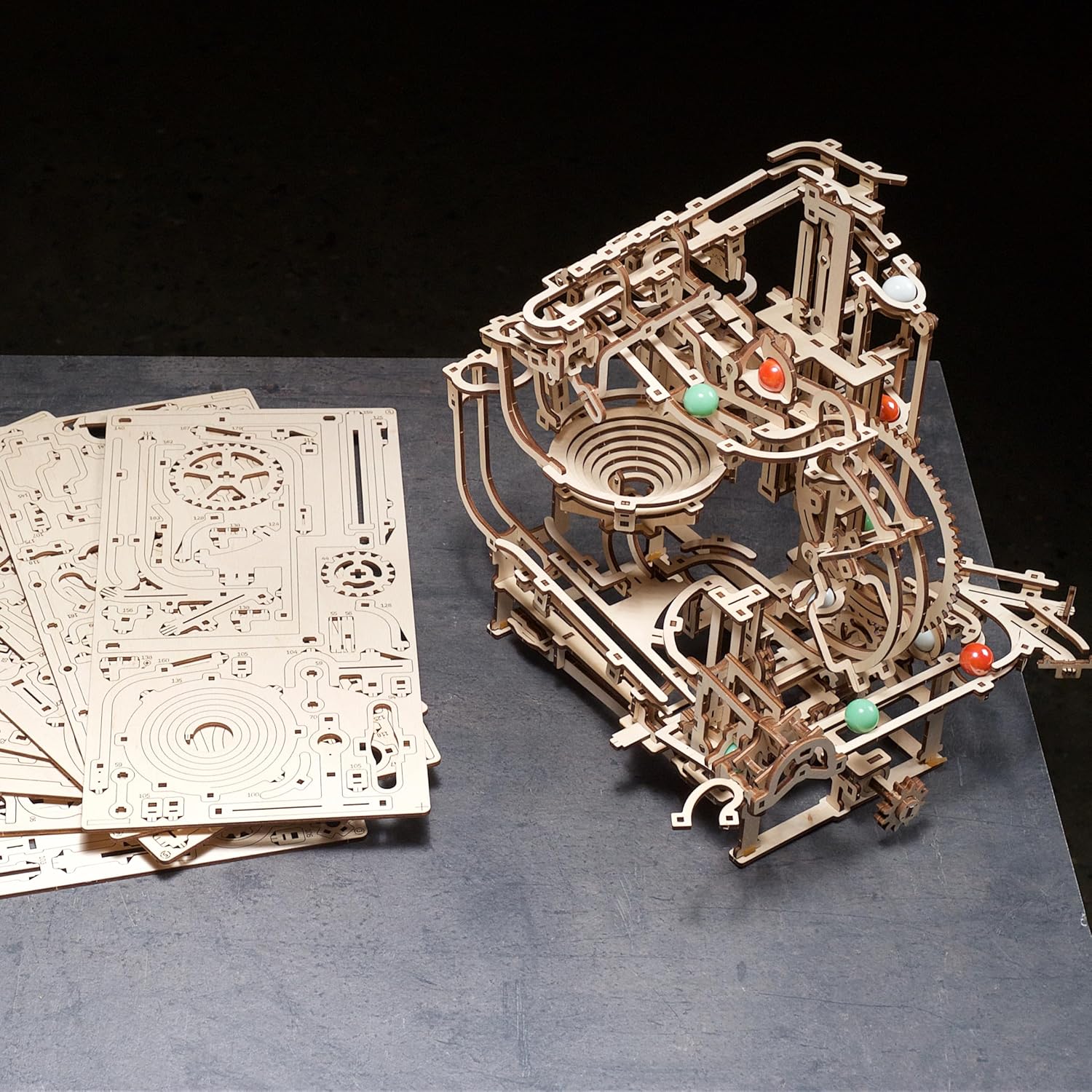 UGEARS Wooden Marble Run Stepped Hoist - Mechanical 3D Wooden Puzzles for Adults Kit, Fun DIY Model Kit Crafts for Adults - Unique Gift 3D Puzzle for Adult Marble Game for Hobby Enthusiasts - 355 Pcs