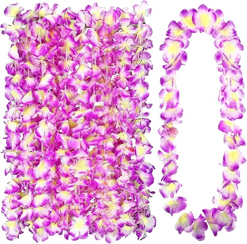 Miniatura 46 de 24 collares hawaianos Leis con flores tropicales Lei floral Luau decoraciones de fiesta hawaiana Luau collares de flores hawaianas Luau guirnalda