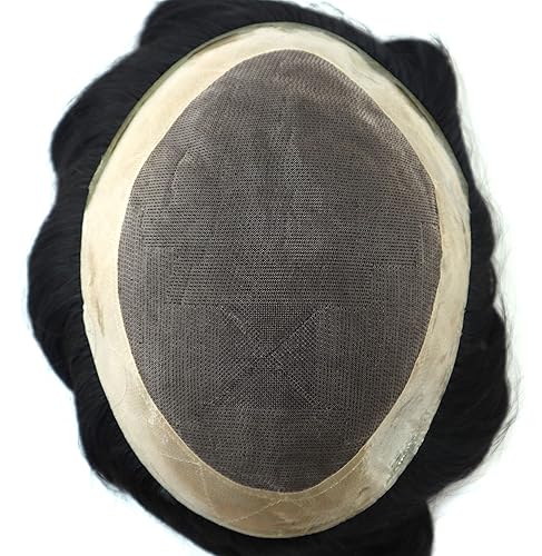 Miniatura 9 de Unidad de sistema de reemplazo de cabello para hombre, revestimiento de poliéster duradero, piel fina, tupé negro, línea capilar natural, cabello