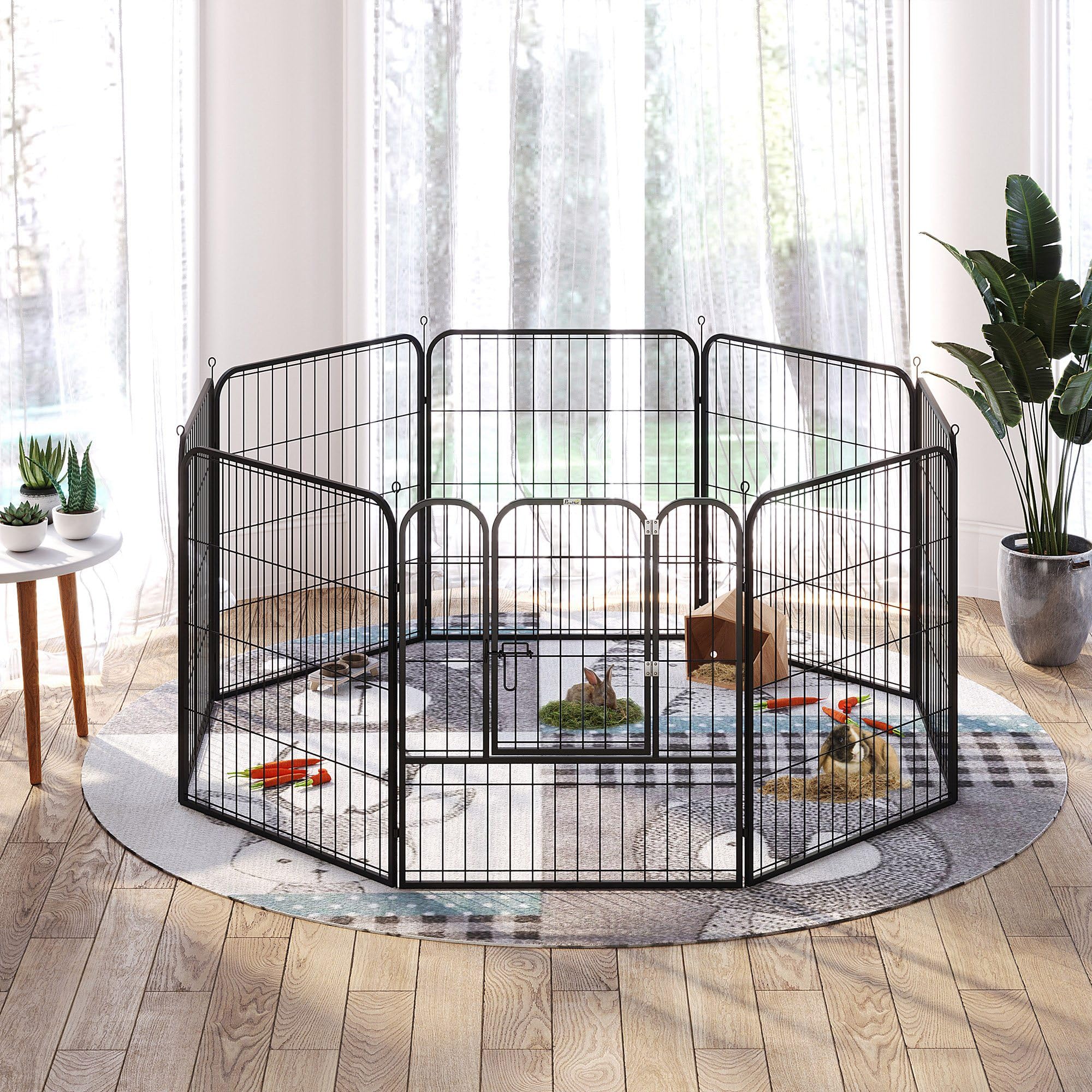 PawHut Luxe Parc enclos modulable Acier époxy pour Chiens Lapins Petits Animaux 80 x 80 cm Noir