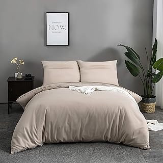 MOHAP 100% Coton Sets de Housse de Couette 220x240 cm Beige Parure de Lit Haut Gamme Plissé Adulte 2 Personnes avec 2 Taies d'oreiller 65x65cm Fermeture Éclair
