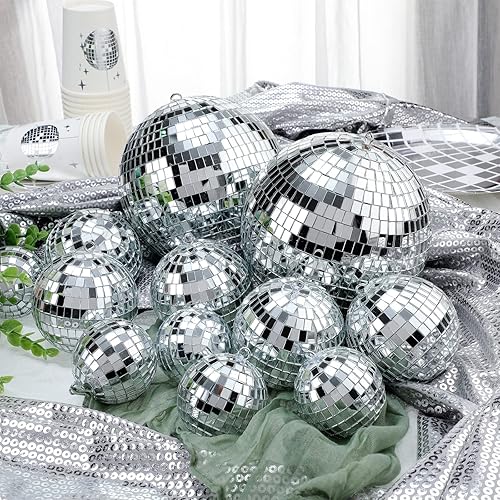 Miniatura 5 de Paquete de 17 bolas de discoteca grandes para colgar bolas de discoteca pequeñas espejos de discoteca decoraciones para fiestas bodas bailes y
