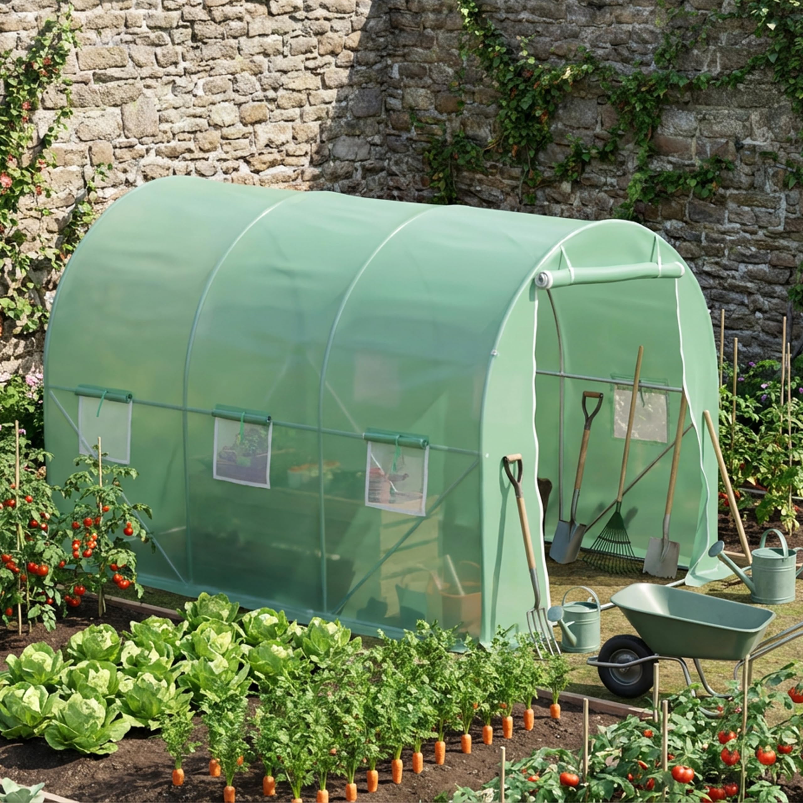 Polytunnel 2 x 3m Greenhouse Poly Tunnel 25mm Diameter Galvanised Steel Frame By Garden Universe PT02-3 (25mm)-Amz