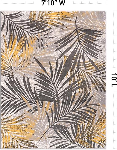 Miniatura 2 de Rugshop Edinburgh - Alfombra suave resistente a las manchas, diseño de hojas florales, 7 pies 10 pulgadas x 10 pies, color amarillo