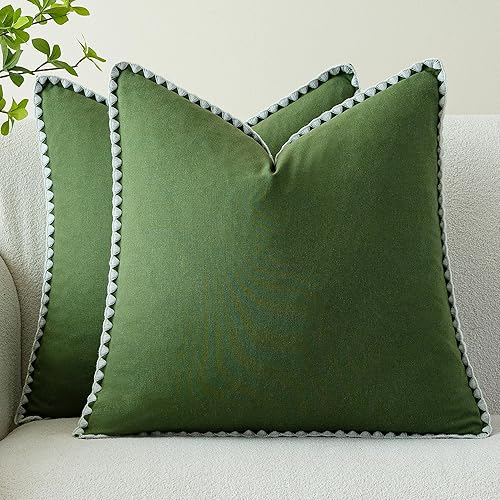 Moss Green Linen-Look Pillow Covers Set of 2, Decorative Throw