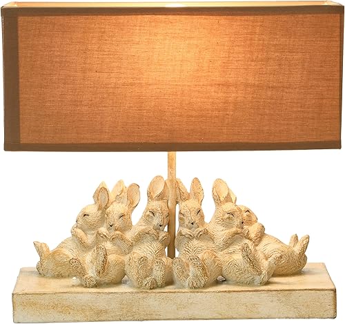 Miniatura 5 de Creative Co-op Lámpara de mesa de conejo blanqueada con pantalla de lino color arena, 14 pulgadas de largo x 5.5 pulgadas de ancho x 13 pulgadas de