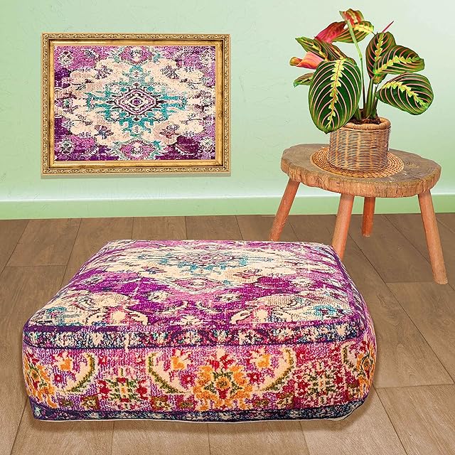 Mandala Life ART Bohemian Yoga Decor Floor Cushion Cover - 60x20 cm - Square Meditation Carpet Pillow Case - Printed Cotton Rug Pouf