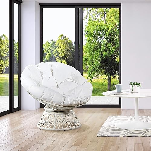 Miniatura 2 de OSP Home Furnishings - Silla Papasan de mimbre con giro de 360 grados, estructura blanca con cojín blanco Marco blanco con cojín blanco,Marco marrón