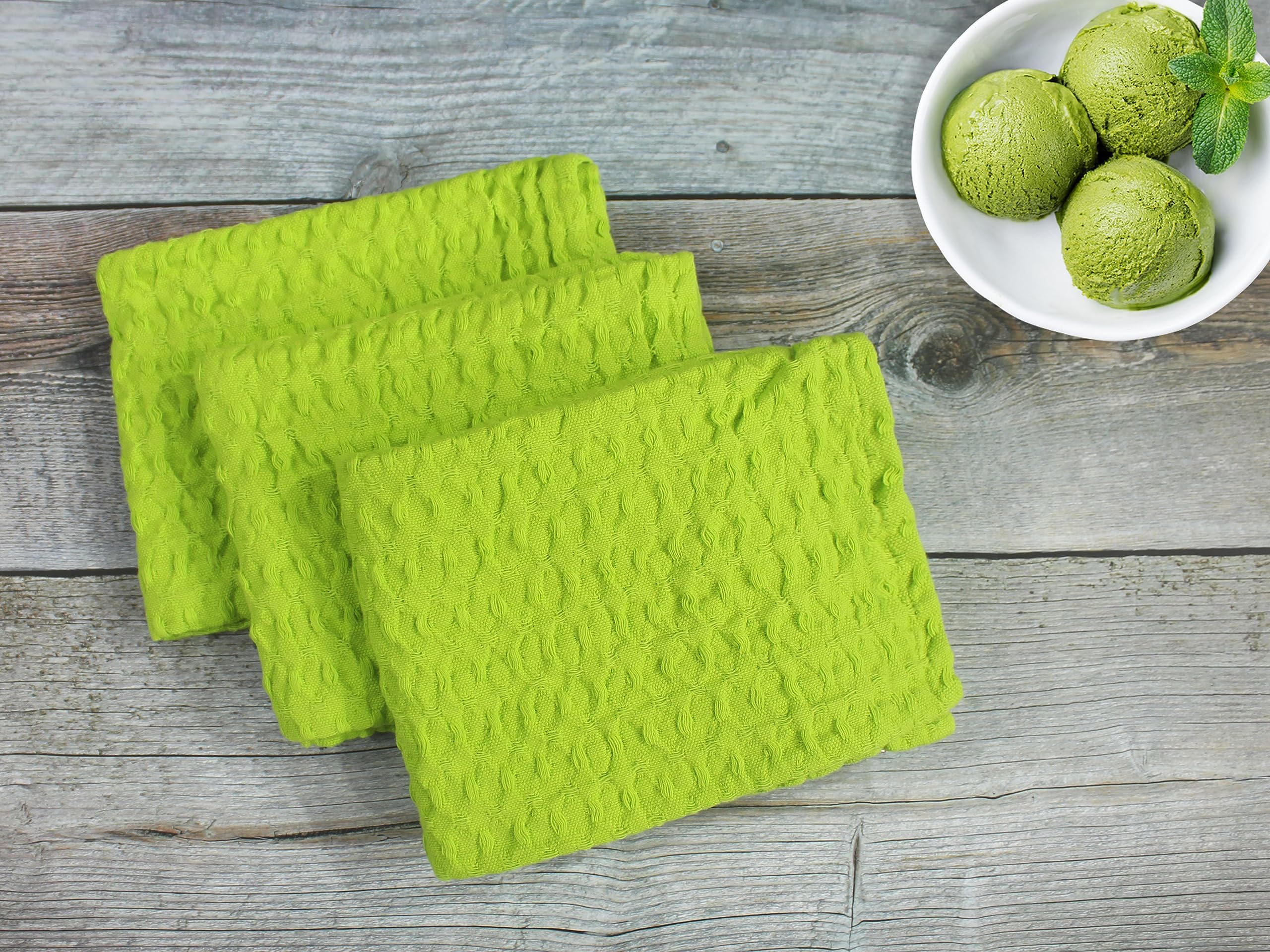 Cotton Candy Dish Towels for Kitchen, Cotton Hand Towel, Wiping Cloths, Waffle Cloth Terry (Pack of 3) - Green, Mod_CKT_076