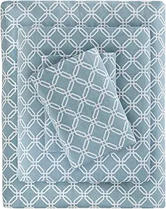 True North by Sleep Philosophy Cozy Flannel Warm 100% Cotton Sheet - Novelty Print Animals Stars Cute Ultra Soft Cold Weather Bedding Set, Twin XL, Blue Geo 3 Piece