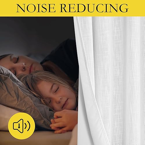 Miniatura 4 de NICETOWN Cortinas de lino 100% absolutamente opacas con forro blanco con aislamiento térmico, blanco, 52 pulgadas de ancho, cortinas largas de 95