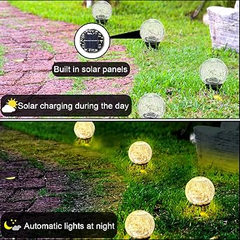 Hbaushun Garden Solar Lights 2 Pack,Outdoor Waterproof 30 LED Cracked Glass Ball Globe Solar Power Ground Lights for Pathway Path Yard Patio Lawn, Outdoor Christmas Decoration Landscape 4.7''