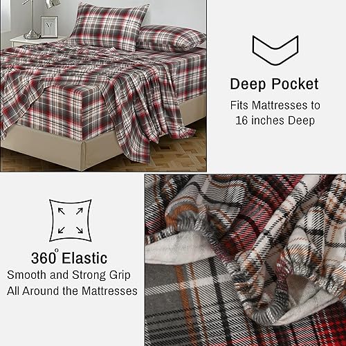 Vista 195 de RUVANTI Juego de sábanas de franela 100% algodón, tamaño matrimonial, 4 piezas, Alpine Serenity Serenidad alpina