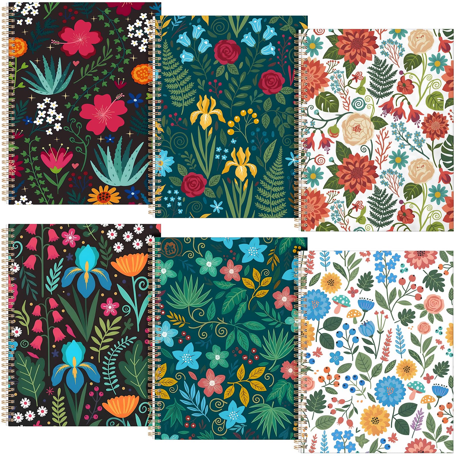 Resurhang Lot de 6 carnets à spirales A4 pour femme - Couverture florale lignée - Esthétique - Pour le travail quotidien, les études et le bureau - 140 pages - 21,6 x 27,9 cm (motif botanique)