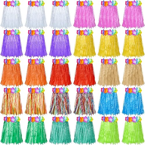 30 faldas Luau Hula de hierba hawaiana para fiesta hawaiana, faldas cortas de baile coloridas para niñas, jardín de infantes, actuaciones de verano,