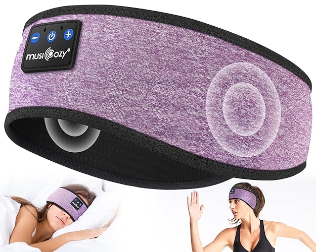 MUSICOZY Sleep Headphones Bluetooth 5.4 Headband, Wireless Earphones Music Sleep Earbuds Sleeping Eye Mask with HD Stereo Speakers for Workout Running Travel Yoga, Ideal Gifts for Women Men - Light Purple
