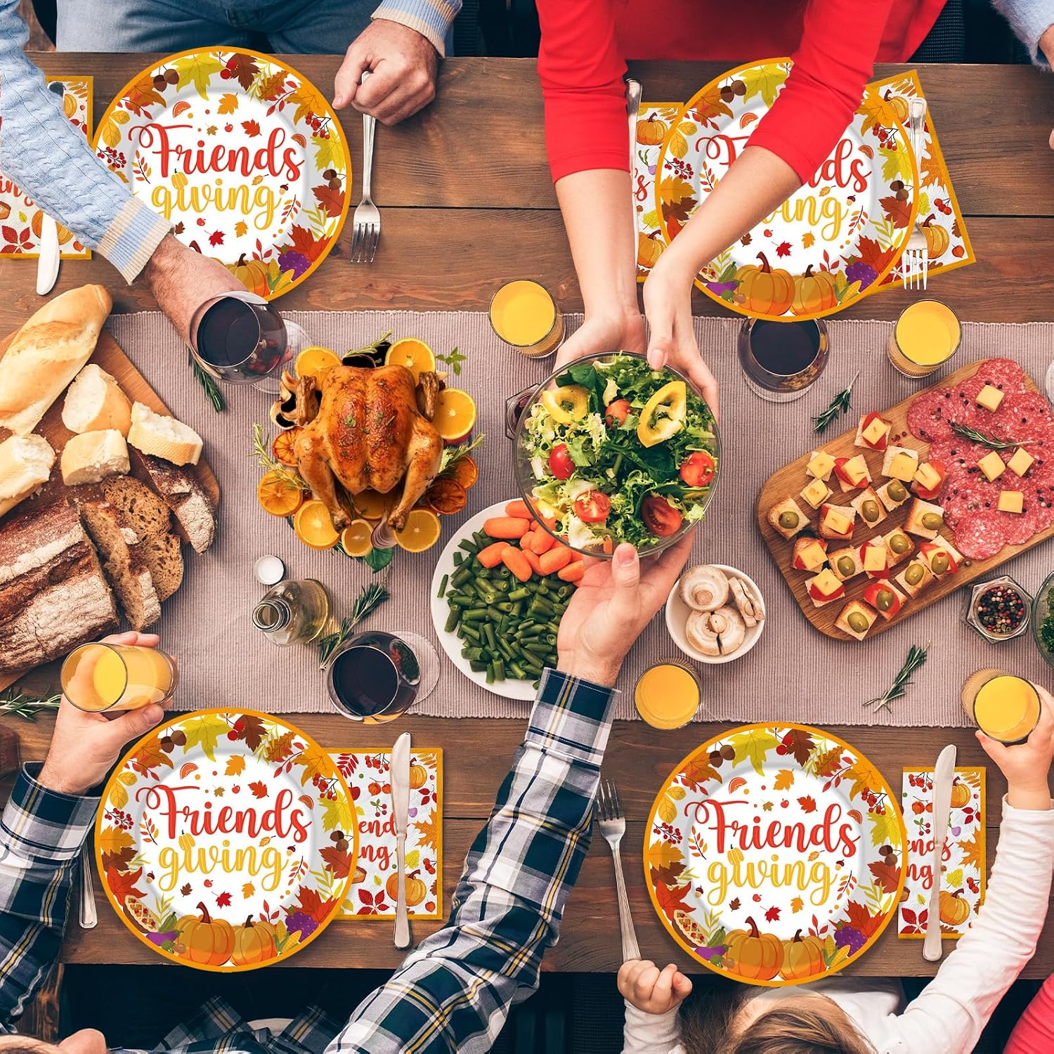 YQUQWN 72 PCS Friendsgiving Paper Plates and Napkins Sets Friendsgiving Party Supplies Thanksgiving Disposable Dinnerware Set for Fall Thanksgiving Party Decor Supplies Favors Serve 24