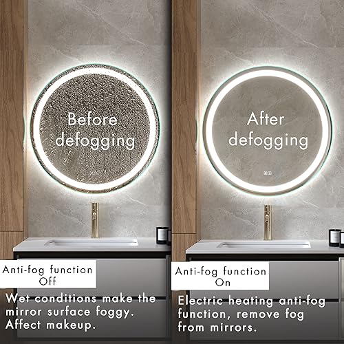 Miniatura 3 de Espejo LED para baño, espejo redondo sin marco, para montar en la pared, antivaho y a prueba de explosiones, espejo de maquillaje LED vertical