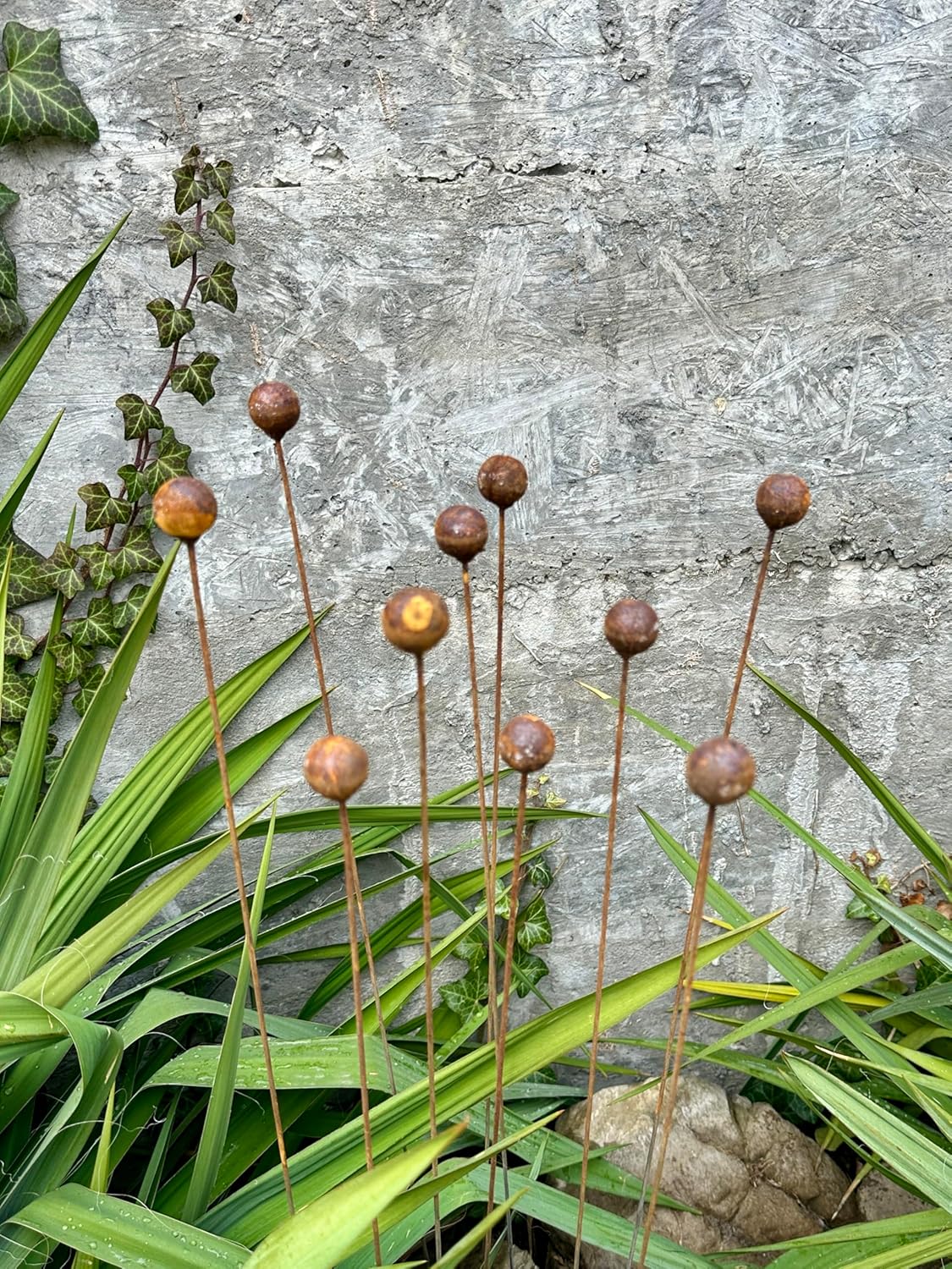 Rusty Flowers Set of 10, Metal Flower Garden Decor, Yard Art, Rusty Metal Garden Decor
