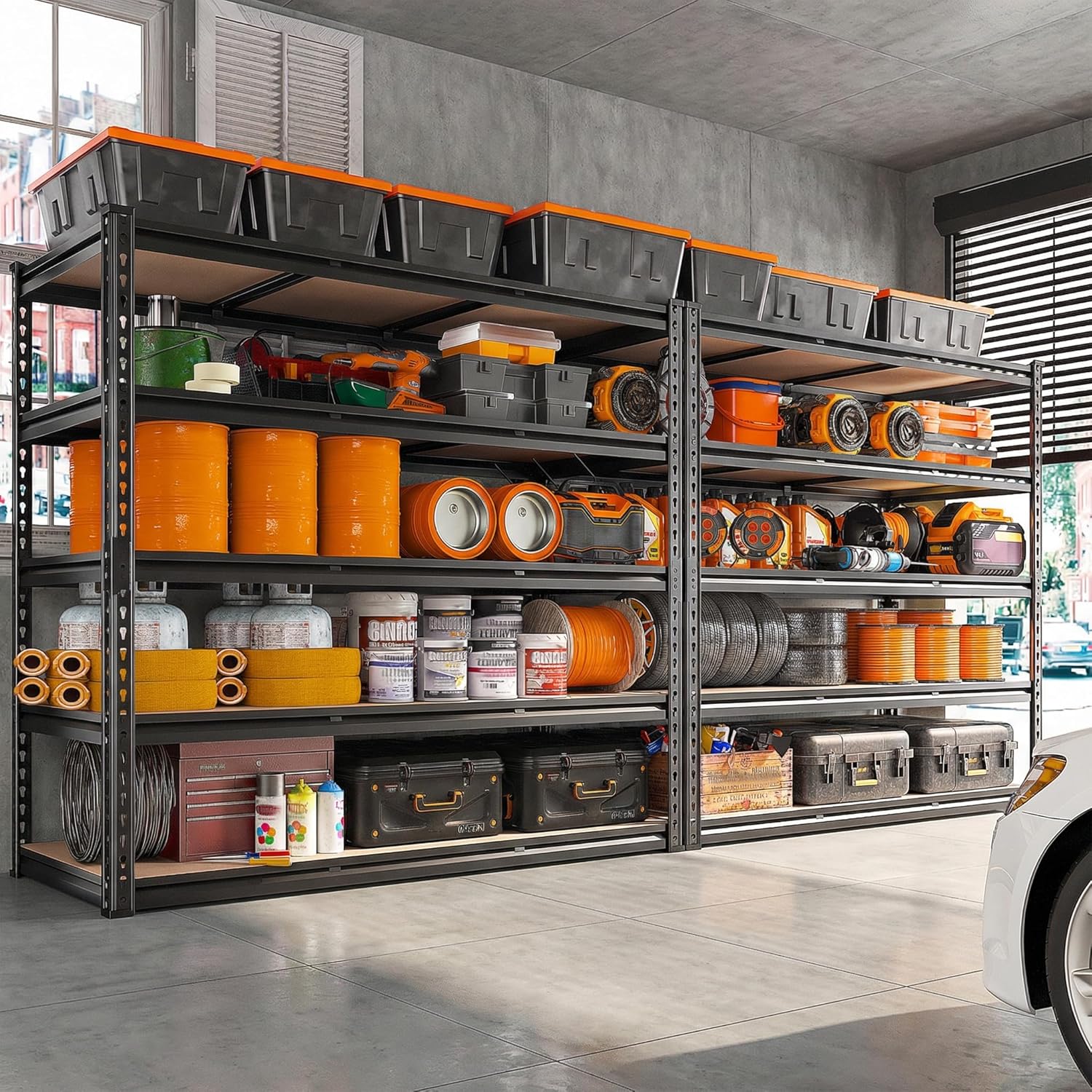 REIBII 48" W Garage Shelving 3020LBS Storage Shelves 5 Tier Industrial Shelving Adjustable Metal Storage Shelves for Garage, Basement, Warehouse, Commercial, Easy Assemble, 48" W x 72" H x 24" D - Image 3