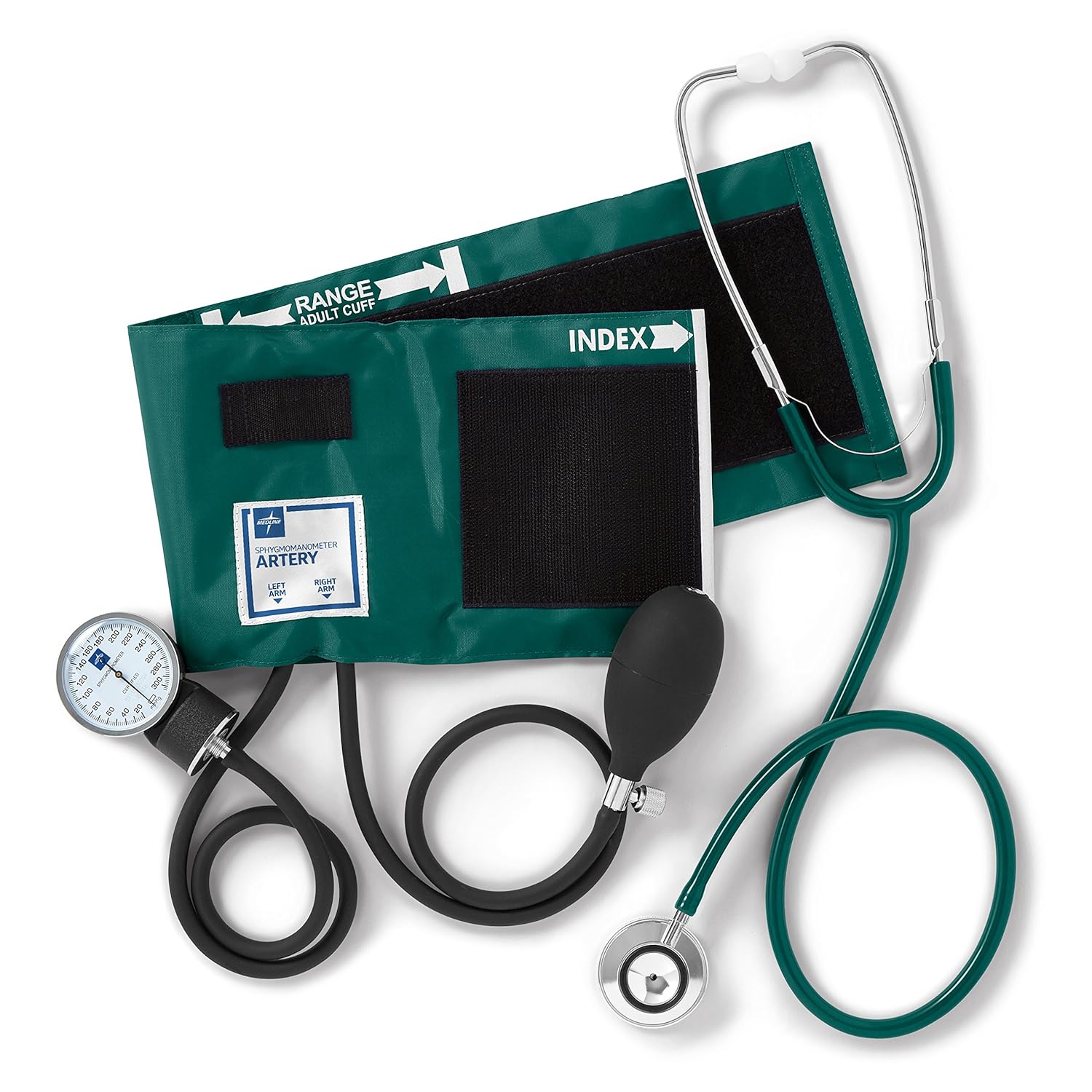 Medline Compli-Mates Professional Aneroid Sphygmomanometer and Dual-Head Stethoscope Kit with Carrying Case, Hunter Green, Adult Size, 1 Kit
