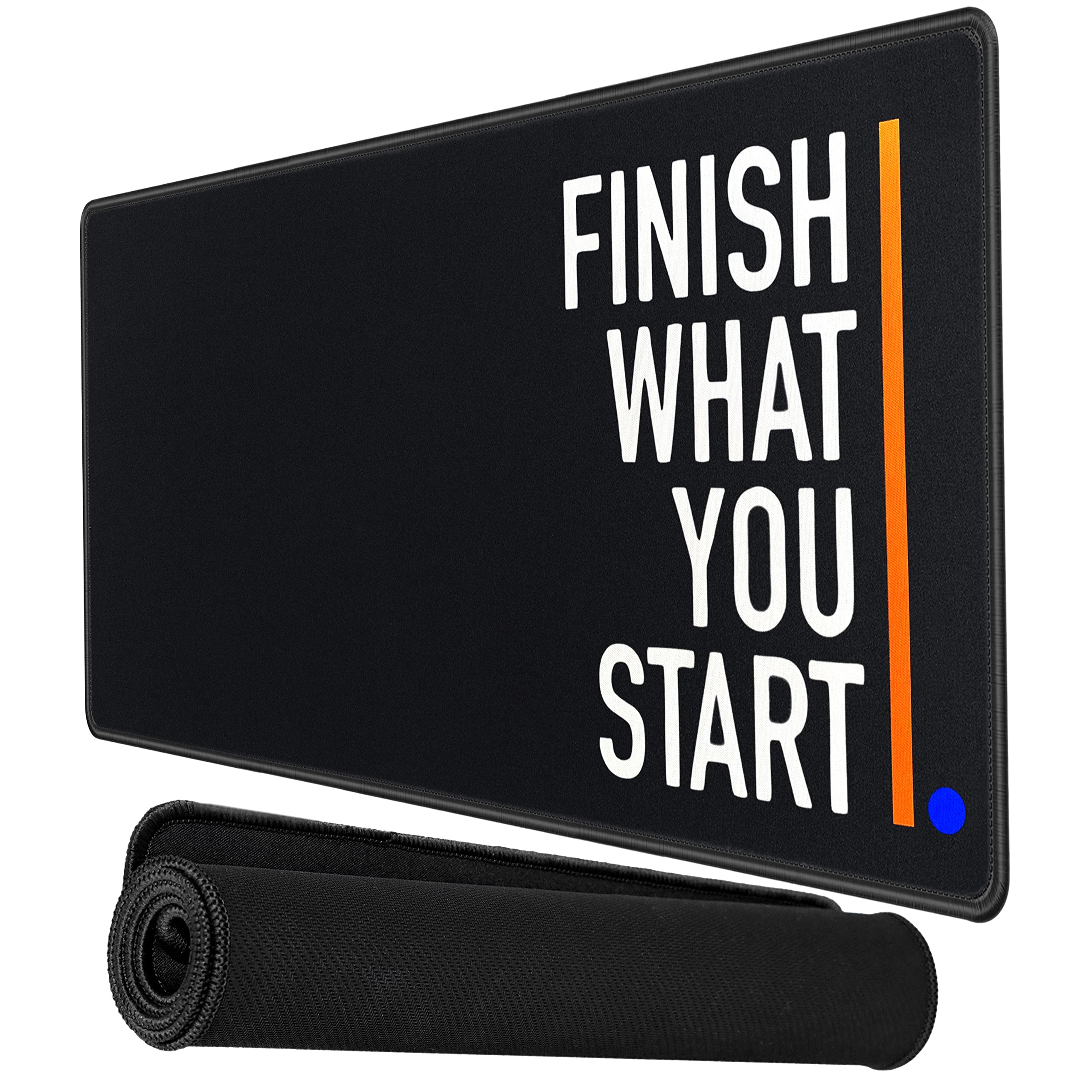 RiaTech Large Size (600mmx300mmx2mm) Extended Gaming Mouse Pad with Speed Type Non-Slip Rubber Base Mousepad, Desk Mat Stitched Embroidery Edge Mouse Mat(Finish What You Start Quote)