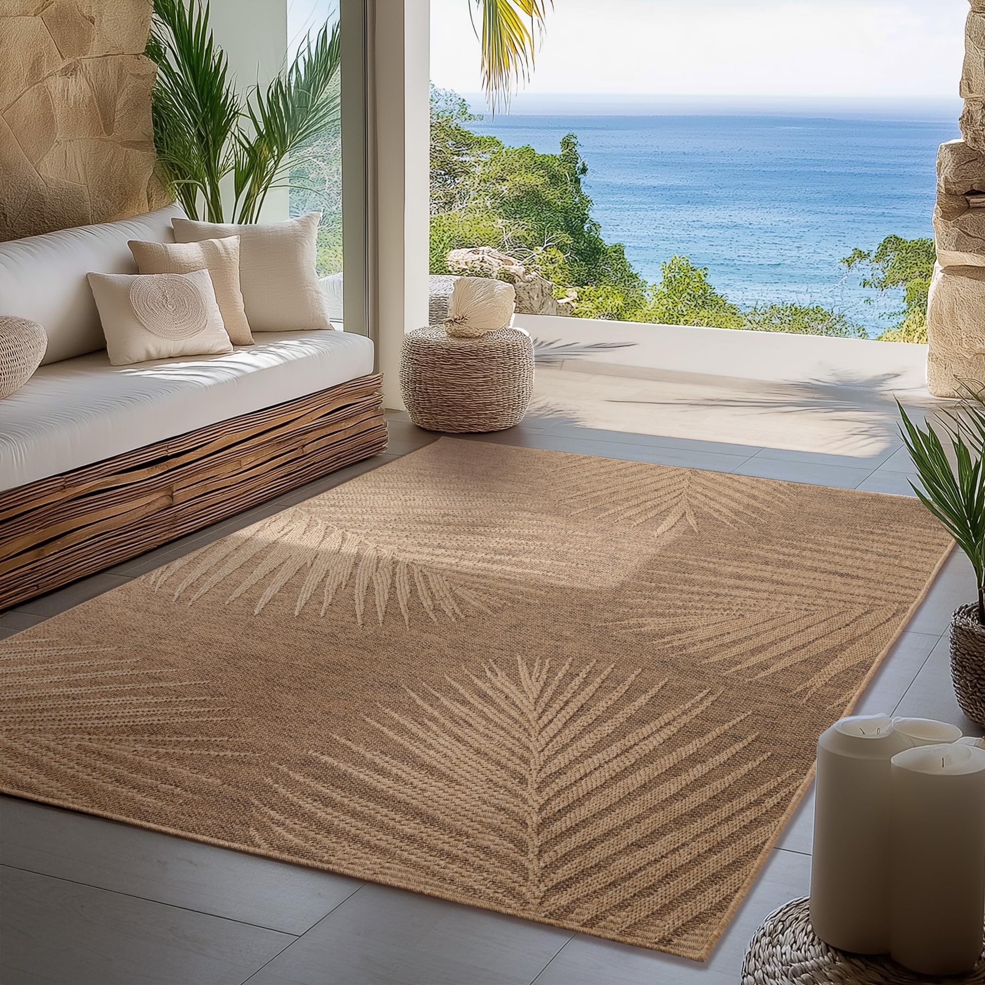 Carpettex Indoor Outdoor Teppich wetterfest, robust, pflegeleicht im natürlichen Jute-Look, ideal für Wohnzimmer, Küche, Terrasse, Garten und Balkon